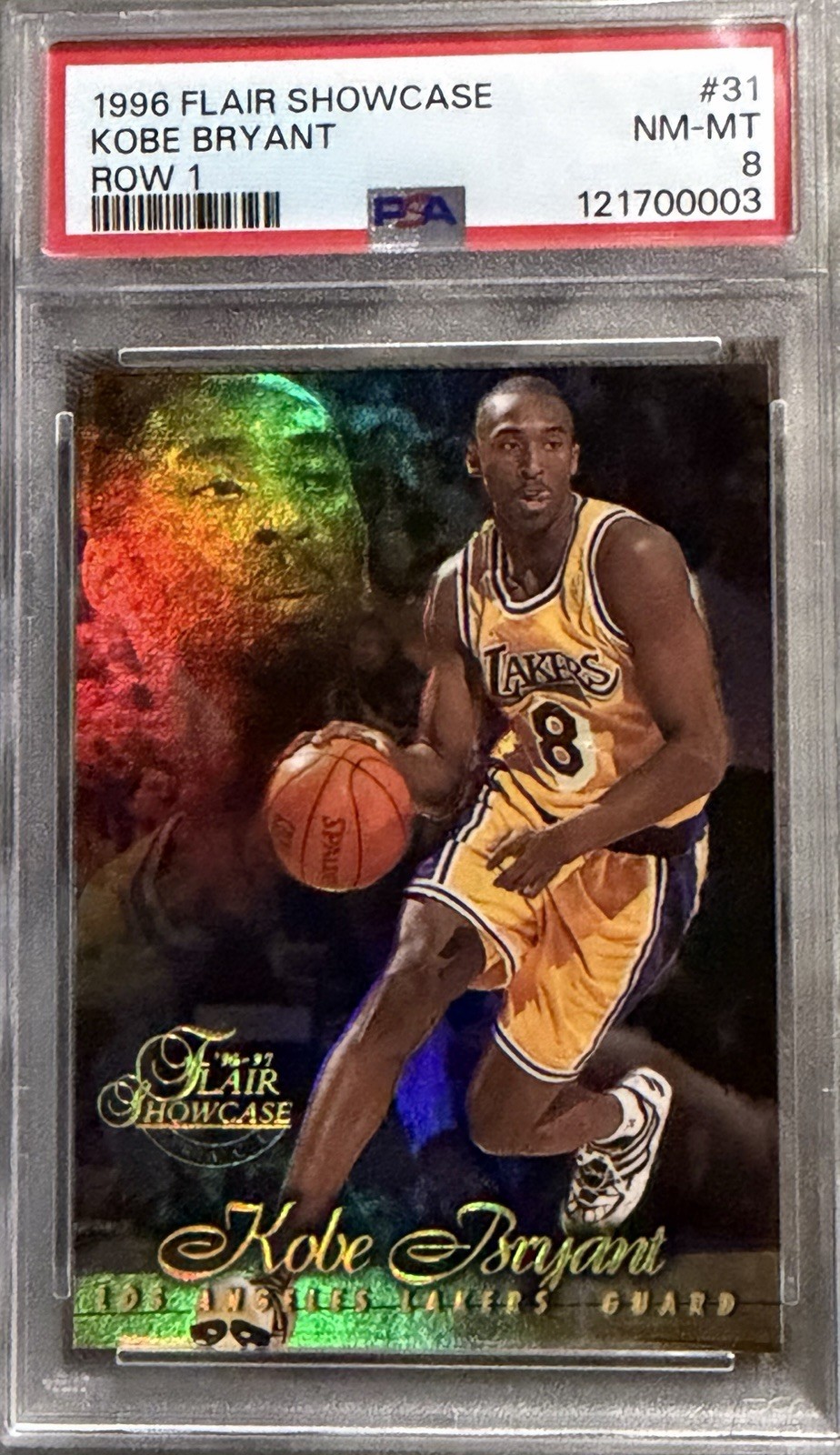1996 FLAIR SHOWCASE ROW 1 #31 KOBE BRYANT RC LAKERS HOF PSA 8