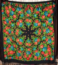 Authentic Ukrainian Shawl. Vintage Black Floral Shawl. Large scarf gift for Mom