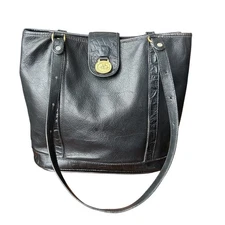 Vintage Brahmin Black Croc Leather Bucket Shoulder Bag Satchel Tote Made in USA