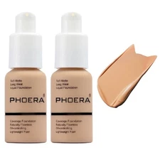2 Pack PHOERA Foundation, 24HR Matte Oil Control Concealer, Full Coverage Founda