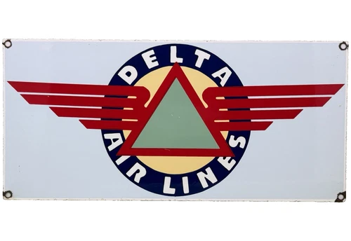 VINTAGE DELTA AIR LINES PORCELAIN SIGN OIL GAS AVIATION HANGAR PLANE AIRPORT