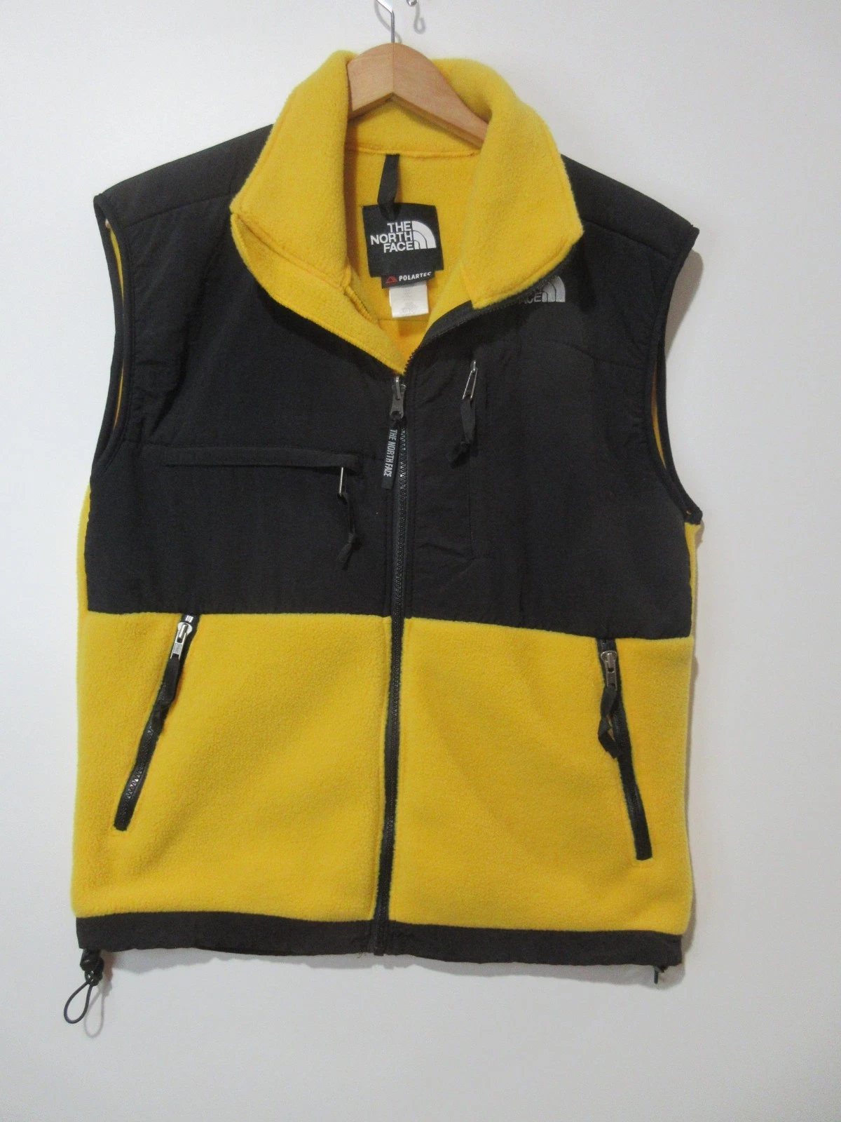 NWOT Sz S The North Face Vest Mens Polartec Fleece Yellow/Black Full Zip Pocket