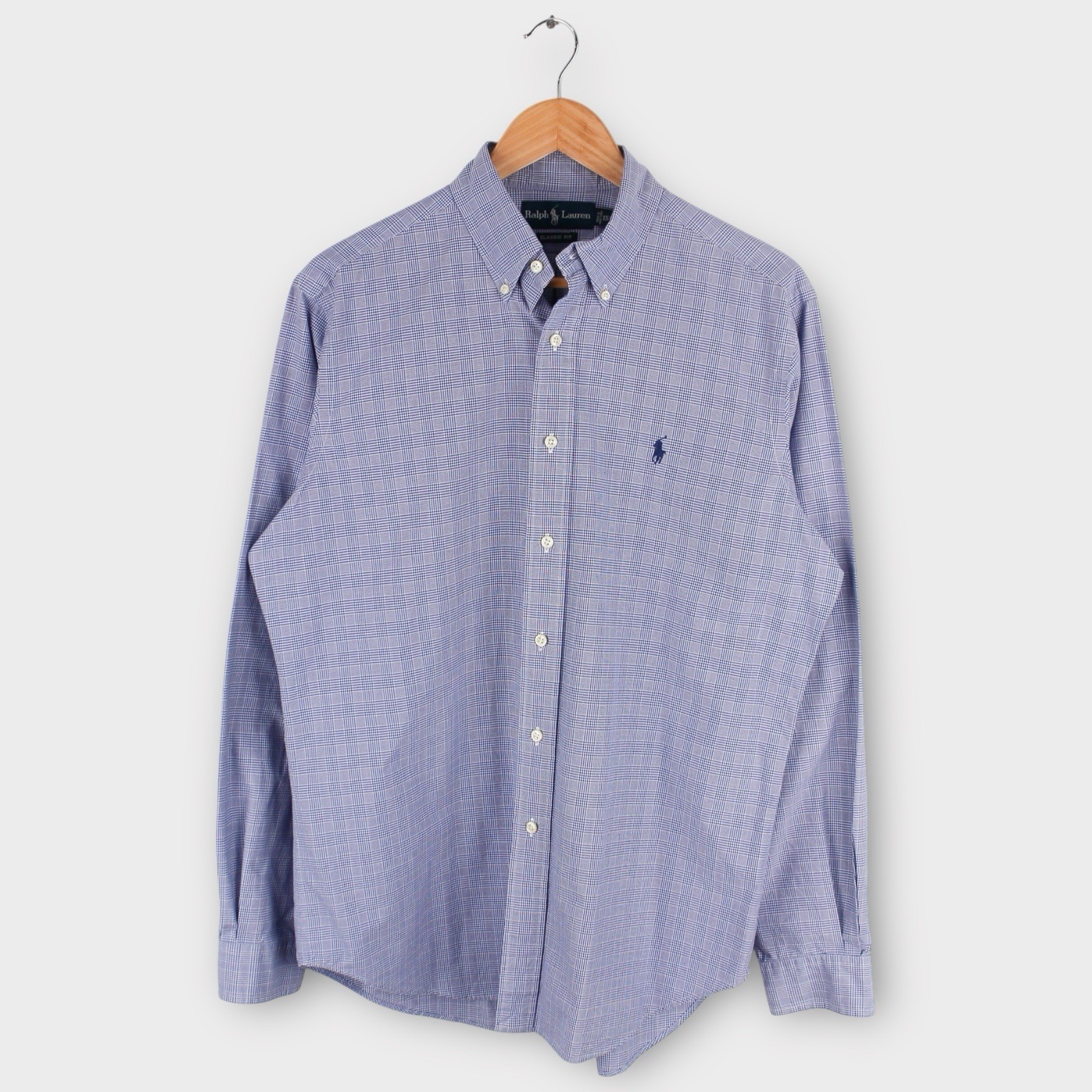 Ralph Lauren Classic Fit Button Down Shirt Blue Check Plaid Men’s 15.5 Medium