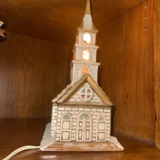 Byron Molds Christmas Village Church Hand Painted Ceramic 1979
