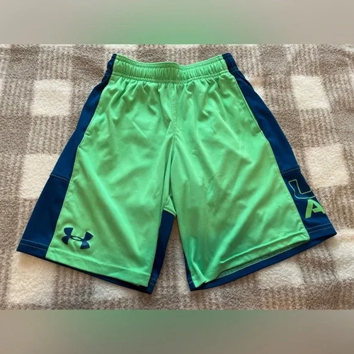 Under Armour Youth Boys Active Dry Fit Shorts Size S, Green/Blue