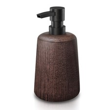 Handmade Dark Brown Wood Soap Dispenser Plastic Pump Elegant Bathroom Decoration