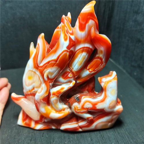 RARE 657.4g Natural Polished Banded Agate Hand-carved Nine-Tailed Fox R1920 - Picture 14 of 19