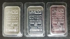 Lot of Three Johnson Matthey 1oz Silver Bars in Plastics