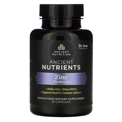 2 X Dr. Axe / Ancient Nutrition, Ancient Nutrients, Zinc + Probiotics, 30 Capsul