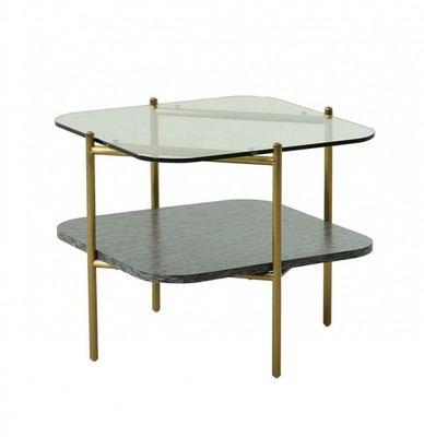 20 Gold And Clear Glass And Metal Square End Table With Shelf
