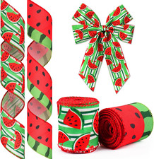 2 Rolls Summer Ribbons Wired for Wreath Bows Wrapping Gifts, Red Fruit Watermelo