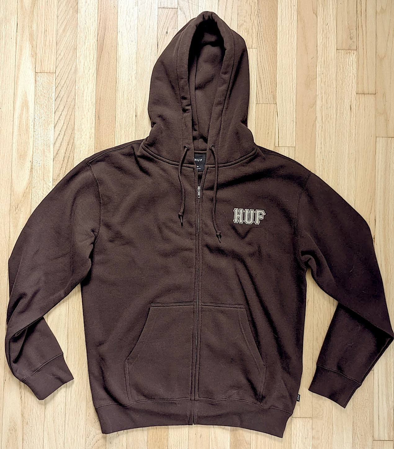 HUF Classic Logo Full-Zip Hoodie - Chocolate - Size Medium - Free Shipping