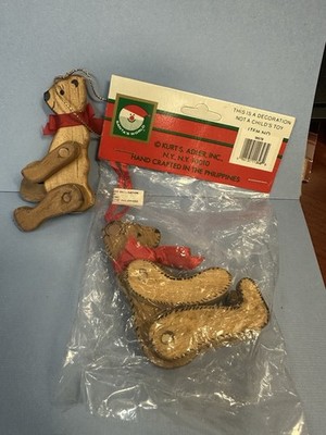 Vintage Kurt Adler plus  Wooden Teddy Bear Christmas Ornaments Lot 2 Articulated