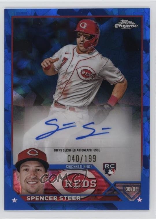 2023 Topps Chrome Update Sapphire /199 Spencer Steer #USA-SS Rookie Auto RC x2o
