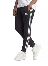 New Adidas Men  s Essentials French Terry Tapered-Cuff 3-Stripes Pants Sz Small