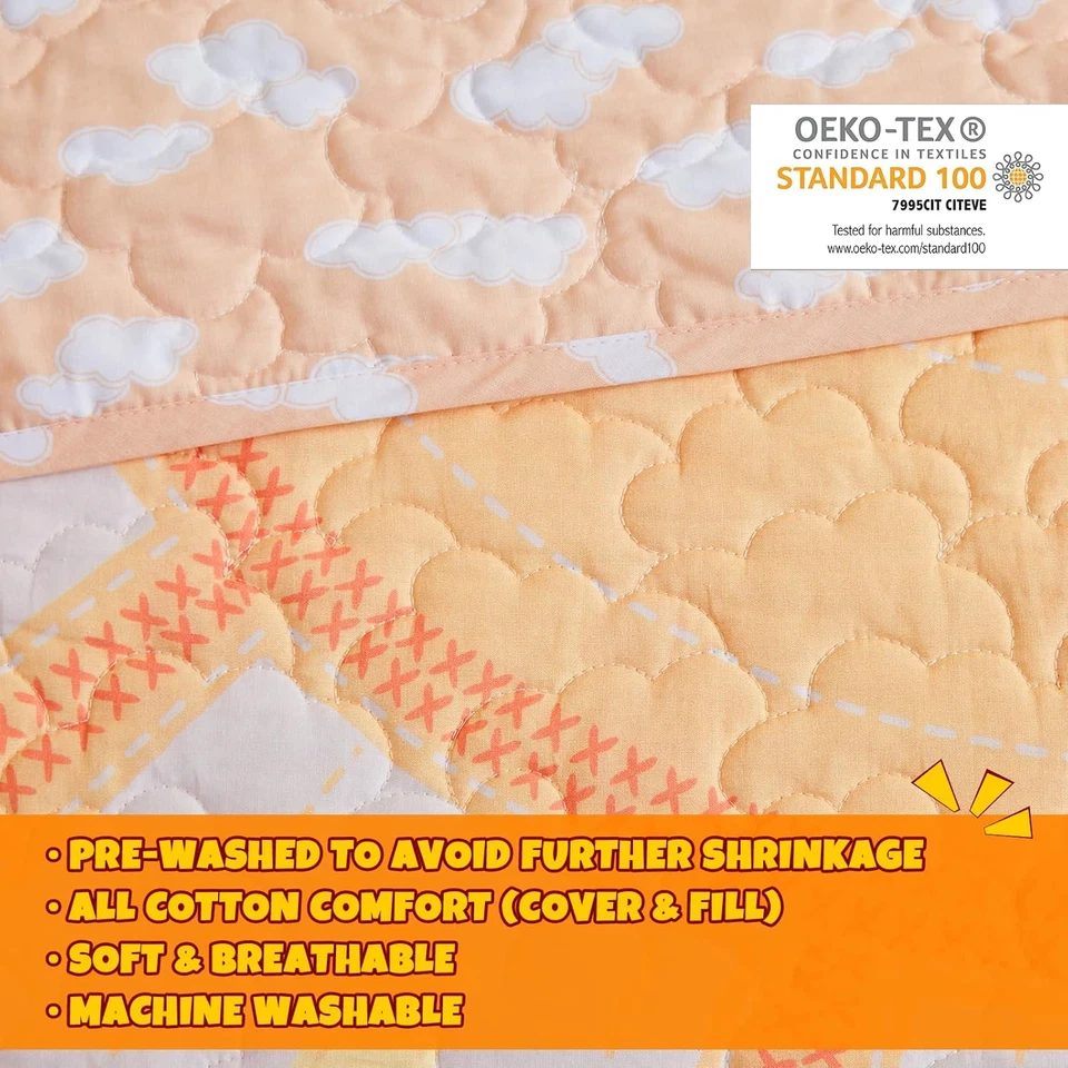 Kids Queen Bedding Set Cotton Sun Full Size Quilt Sets for Girls Rainbow & Cloud - Image 4 of 4