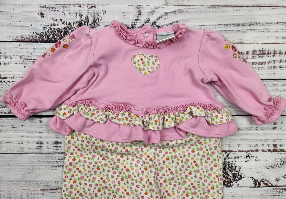 Mameluco Y2K Vintage Okie Dokie Rosa Floral Corazón Volantes • Talla 12 Meses Foto 3 de 4