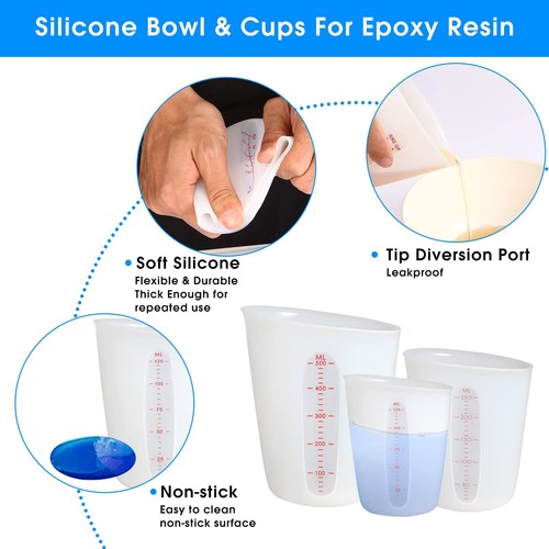 Silicone Measuring Cups (2 Cup + 1 Cup) Flexible Measure Melting Cups for Epo... - Picture 5 of 8
