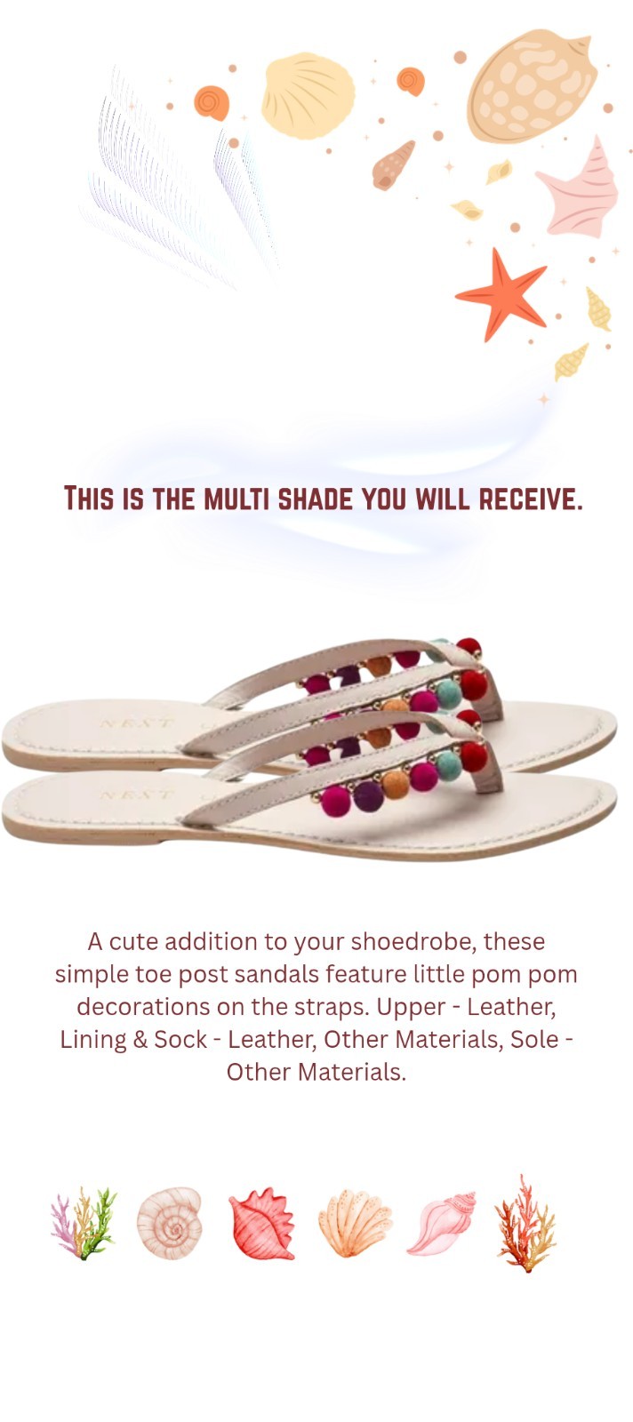 Women's Real Leather Multi Pom Pom Flip Flop Style Toe Post Sandals - UK Size 6 image 3