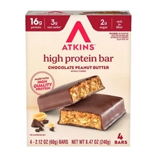 Atkins High Protein Bars, Chocolate Peanut Butter Flavored, 16g of Protein