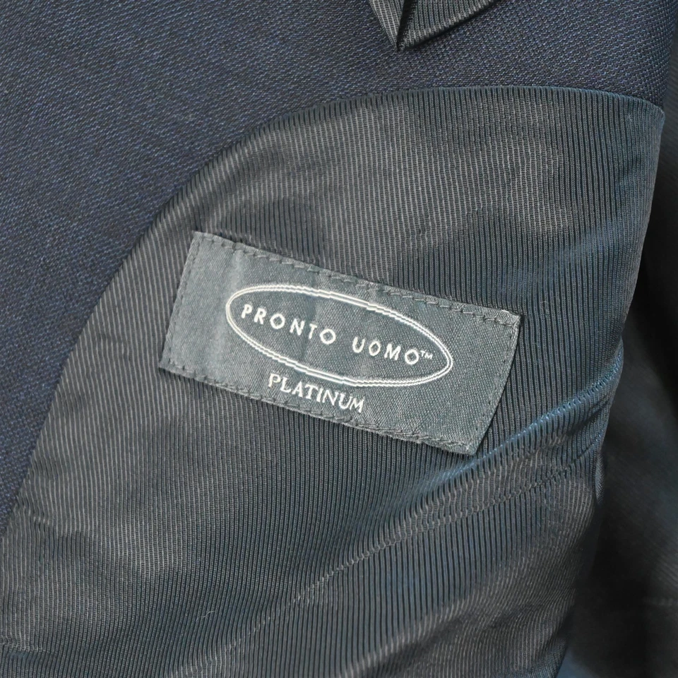 Pronto Uomo Platinum 44R 36x32 Azul Piel de Tiburón 100% Lana Hombres Chaqueta Pantalones Traje Foto 4 de 4