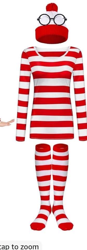 Where Is Waldo - Adult Costume - Size XL Red/White - Glasses, Hat, Shirt & Socks - Image 3 of 4