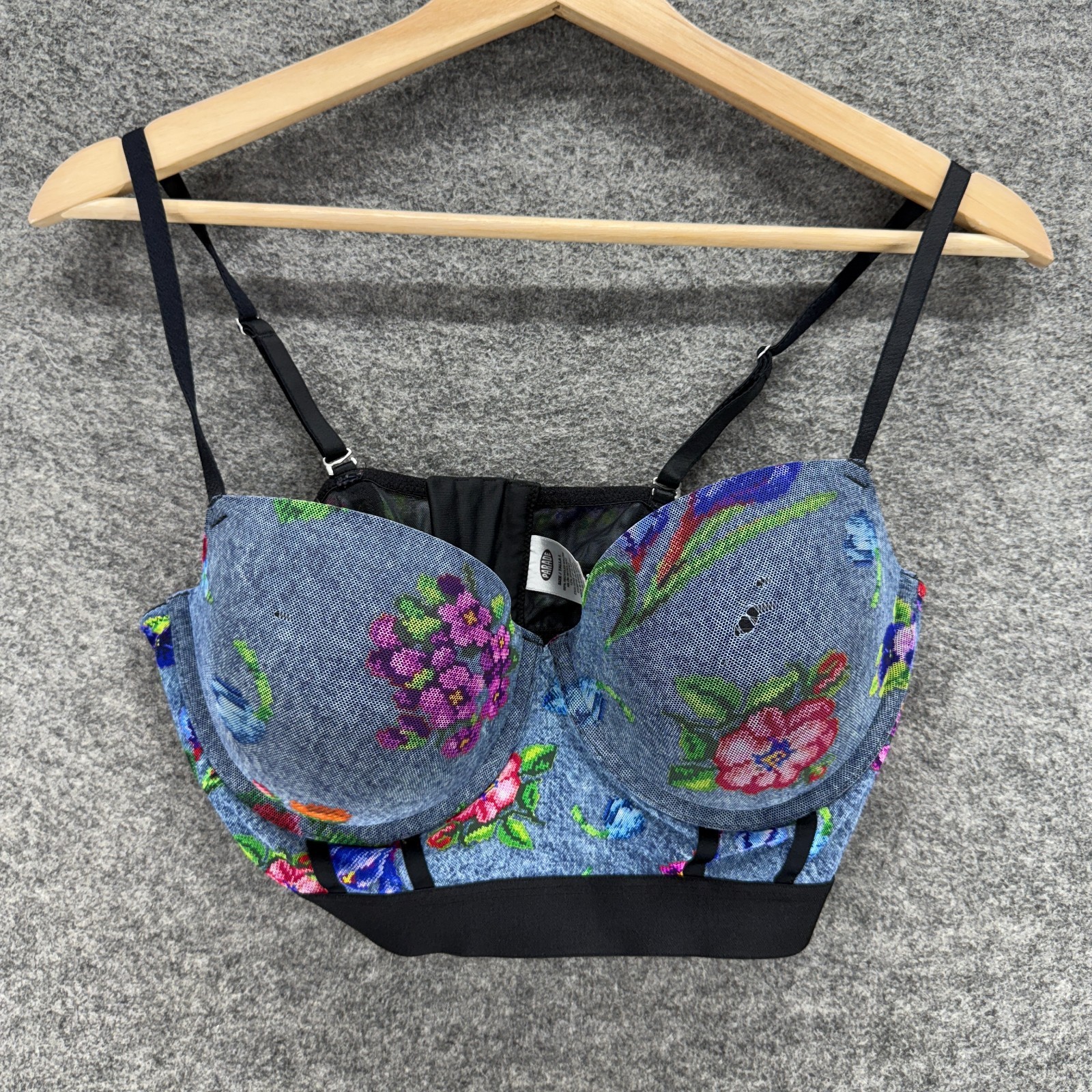 Parade Bralette Bra Women L Large Blue Floral Push Up Underwired Opaque Nylon-image