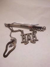 Ancienne chaîne pendentif clip barre de cravate MONOGRAM INITIALES NMJ ANNÉES 50 TON OR