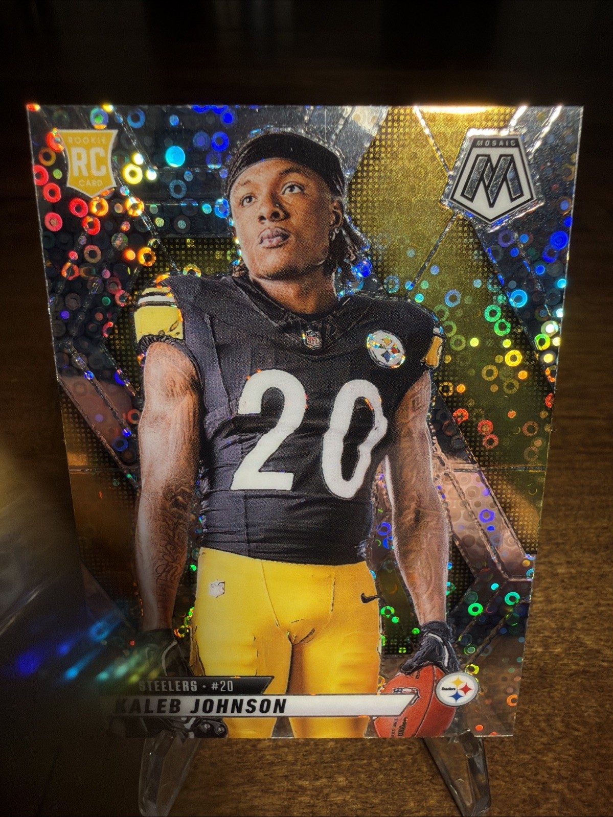 2025 Mosaic Kaleb Johnson Rookie Variation RC No Huddle Disco Silver Prizm #289