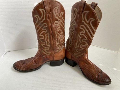 Tony Lama Cowboy Boots Brown Peanut Exotic Western Lizard Sz 8D Mens Leather - Picture 6 of 20