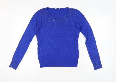 Vila Milano Damen Pullover Pulli blau Strass Größe M