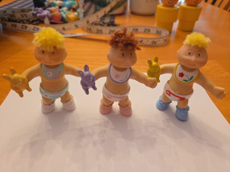 Set Of Three Cabbage Patch Doll Figures With Yarn Hair