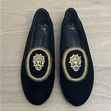 Giuseppe Zanotti Designs Beaded Skull Slippers Vero Cuoio Made Italy Size 38 1/2