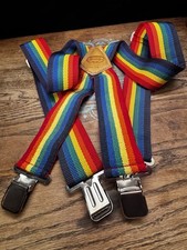 Nicholas Rainbow 113 VTG 70s 2" Suspenders Leather Silver To E Clamps Adjustable