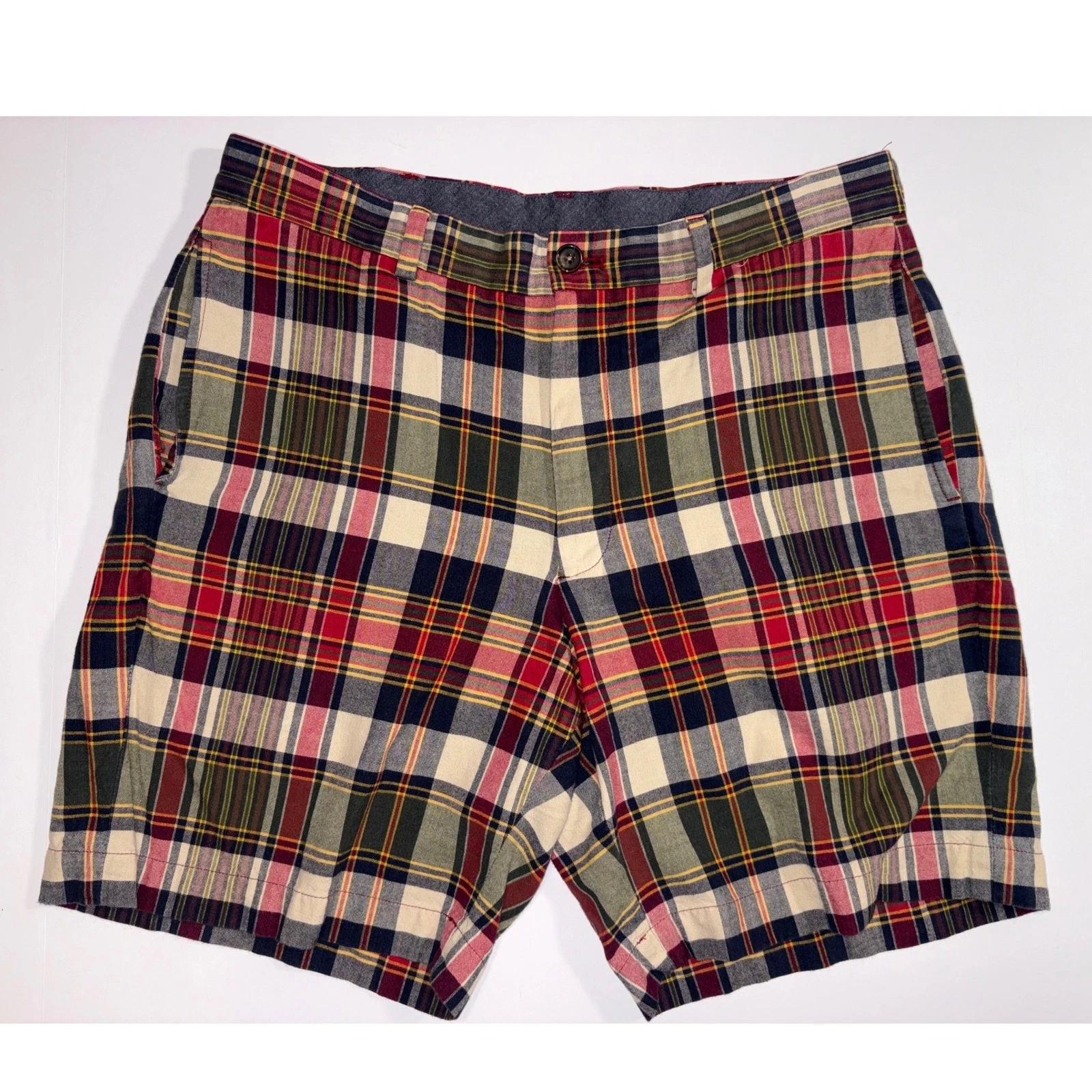 Brooks Brothers 346 Plaid Cotton Shorts Men's W35 Classic Fit Casual Chino
