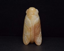 Old Peking Hotan Jade Artisan Carved Harmony Cicada Pendant Carving Amulet