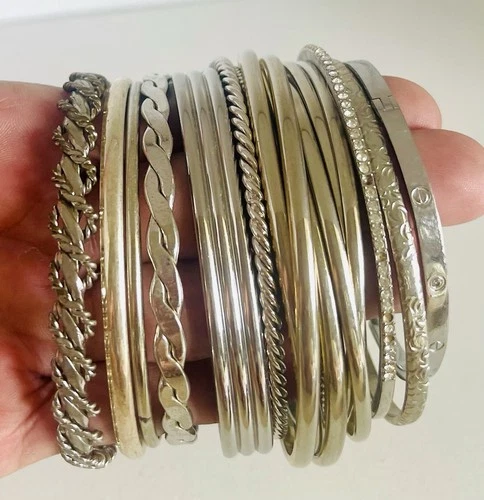 Vintage Modern Silver & Gold Tone Costume Jewellery Bulk Bangle Lot 11 x Bangles