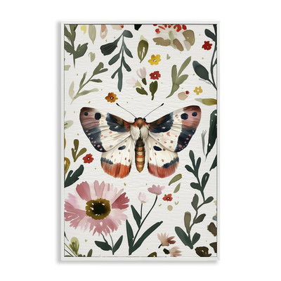 Stupell Industries Moth Organic Flowers White Framed Giclee Art Design By The