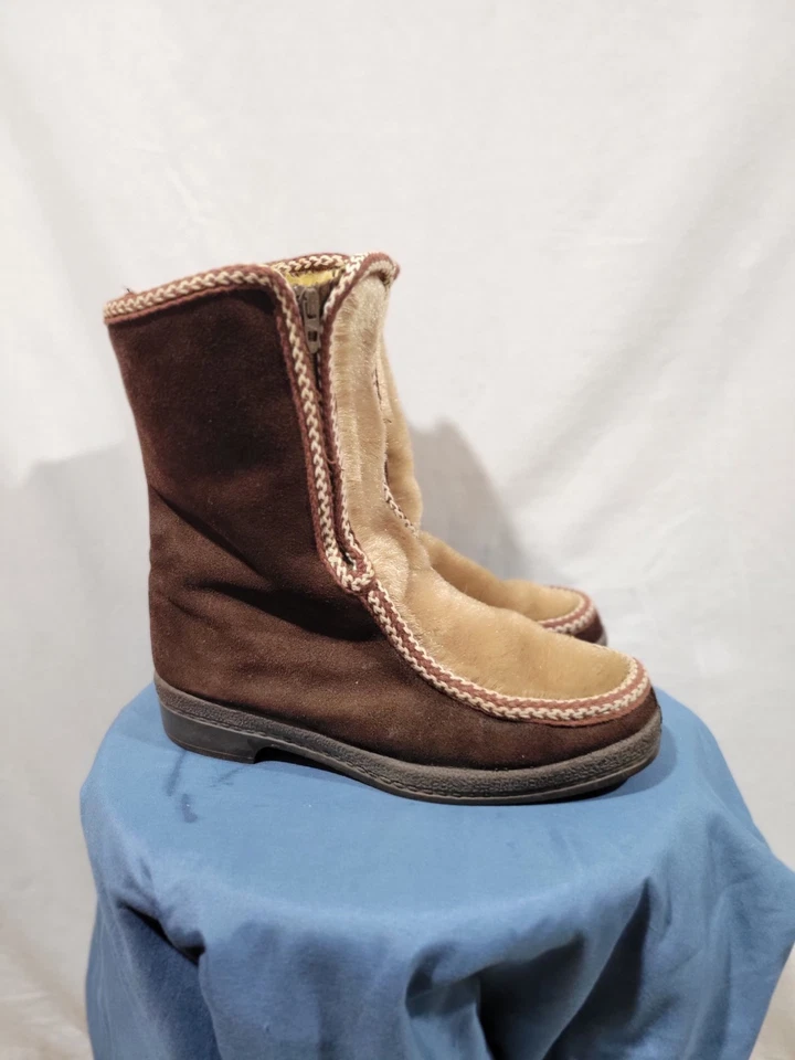 (Talla 6) Botas de esquí APRES HECHAS EN EE. UU. Fascinators marrón gamuza y PIEL VINTAGE Foto 4 de 4