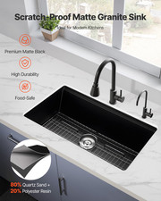 33 inch Kitchen Sink Workstation, Undermount Granite Sink, and Bar Black 