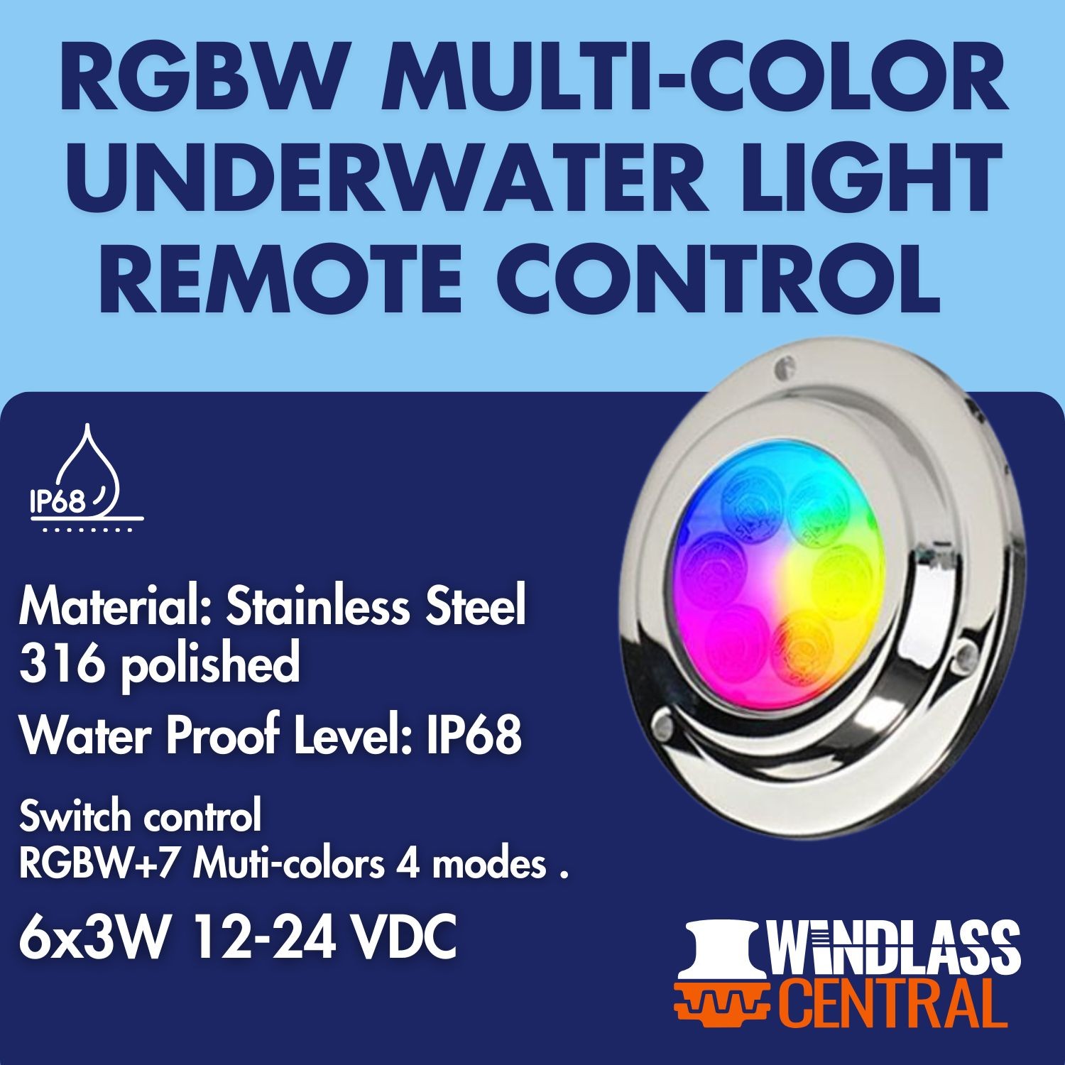 RGBW Underwater Pool Light Stainless Steel IP68 12-24V Multi-Color