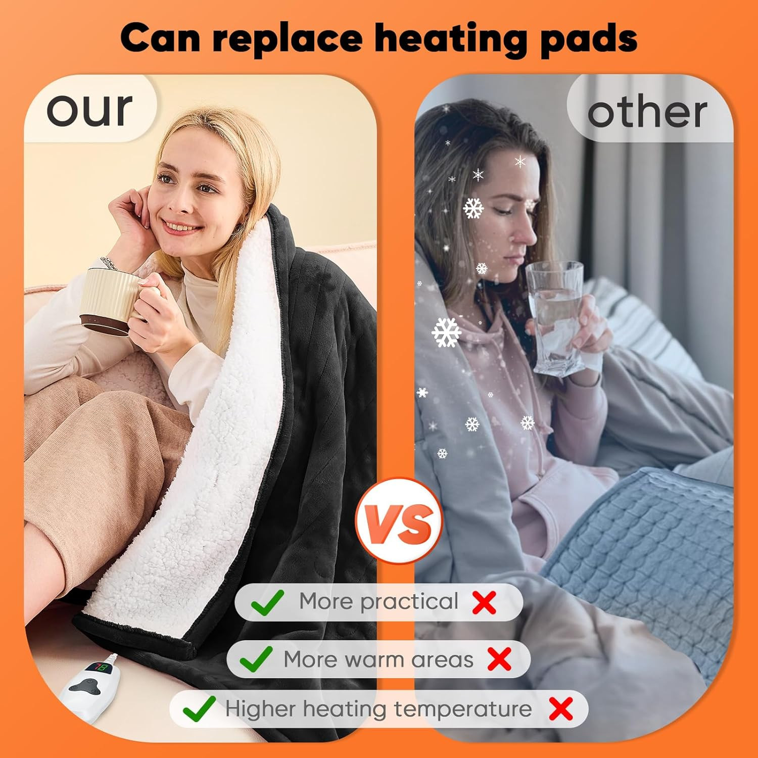 Heated Blanket Electric Throw 50"X60", Heating Blanket with 10 Heat Levels 8 Hou