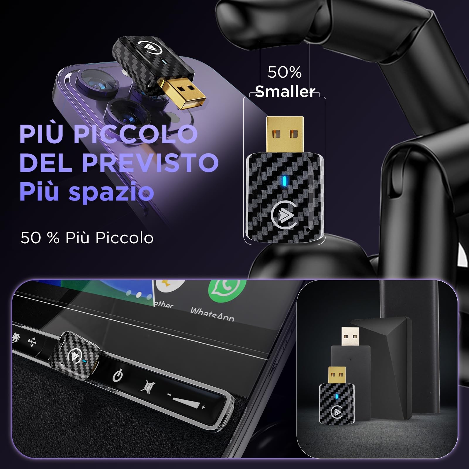 Msxttly Adattatore Wireless CarPlay e Android Auto U2ac 01 Converte - Miniatura 14