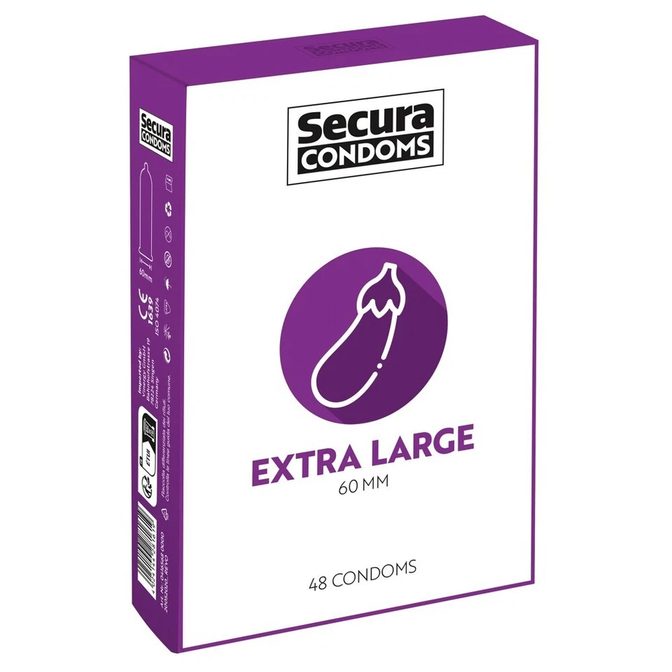 Secura German Condoms Extra Large 60 mm Silicone Lubricated Sexual Wellness - Imagem 2 de 4