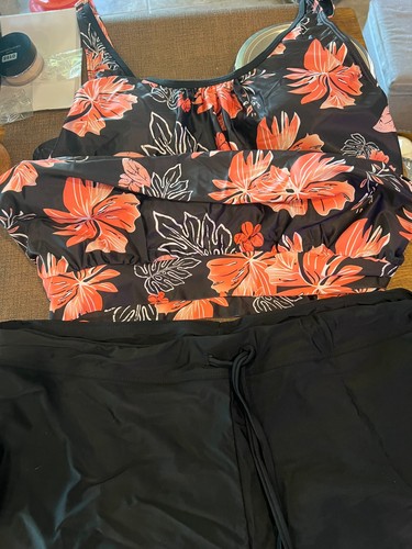 Aqua Eve Womens Two Piece Tankini Swimsuit Blouson Top with Shorts 18W - Picture 2 of 3