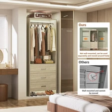 2025 NEW 2FT Closet System with 3 Drawers ＆ Hanging Rod, Wardrobe Clothes Rack