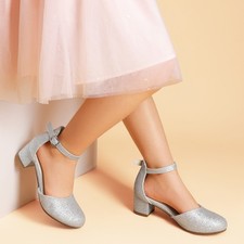 Girls 1.57 inch Ankle Strap Dress Pumps Round Toe Party Wedding Dance Shoes