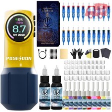 POSEIDON Tattoo Kit, Tattoo Pen Kit, Wireless Rotary Tattoo Gun Kit, LED Colo...