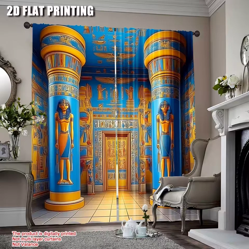 Window Curtains Polyester Light Filtering Ancient Egypt Print Home Curtains