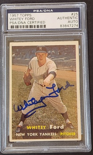 WHITEY FORD #25 1957 Topps Baseball PSA/DNA AUTO AUTHENTIC YANKEES